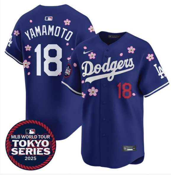 Men%27s Los Angeles Dodgers #18 Yoshinobu Yamamoto Royal 2025 Tokyo Series Limited Stitched Jersey Dzhi